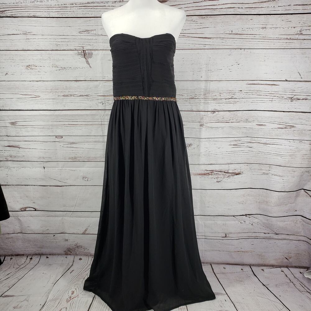 GB Women's Black Chiffon Strapless Formal Evening Dress Size Large